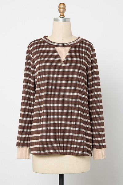 PT11612 STRIPED URBAN RIB KNIT SWEATER 